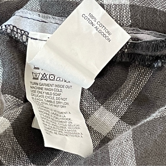 Lucky Brand Plaid Gray Button Front Short Sleeve Checkered Blouse - Picture 10 of 10